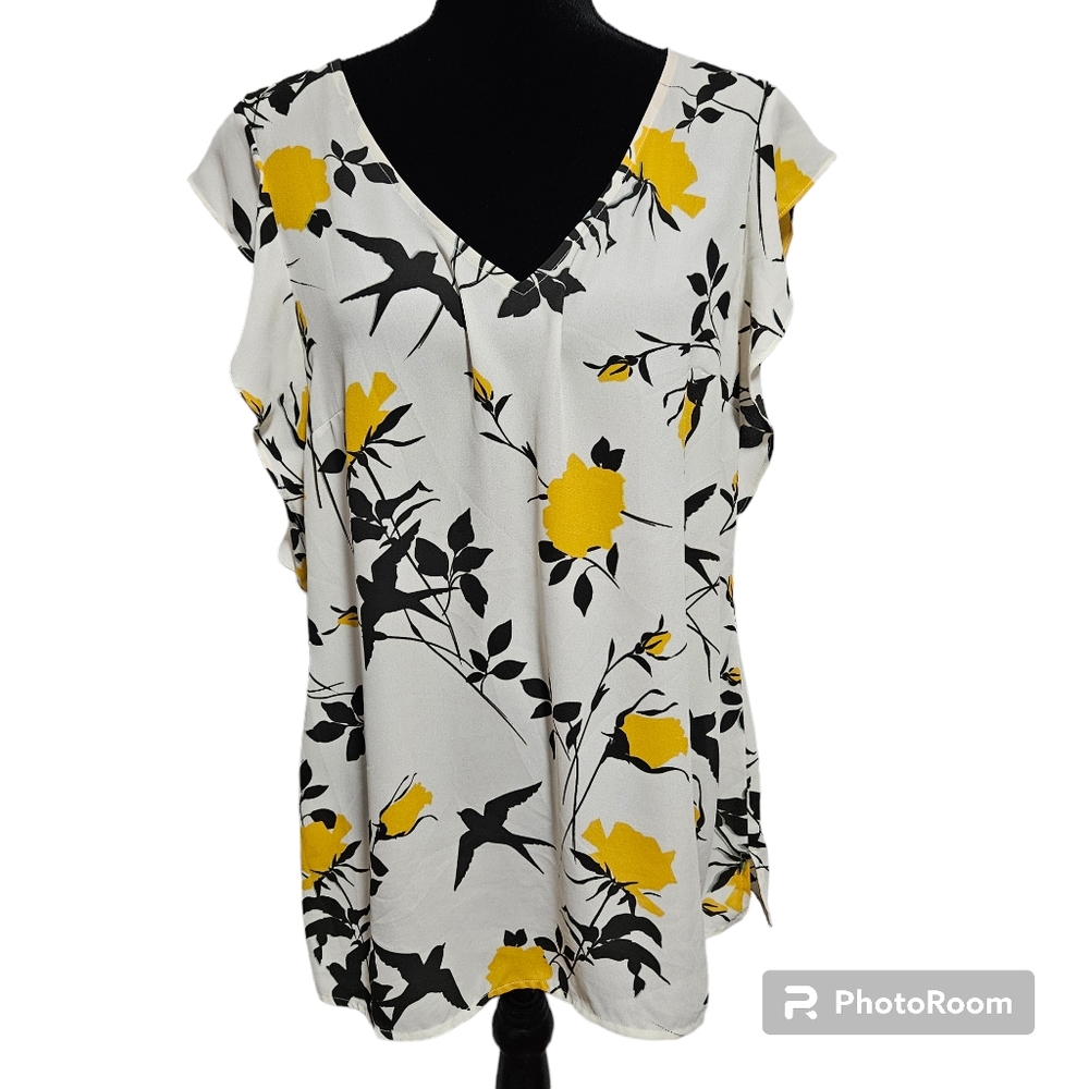 Cabi Birdwatchers Top L Floral Birds